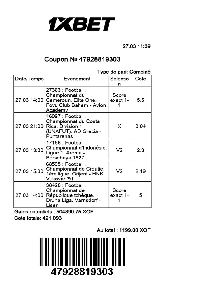 Football Score Exact Betting Coupon | PDF