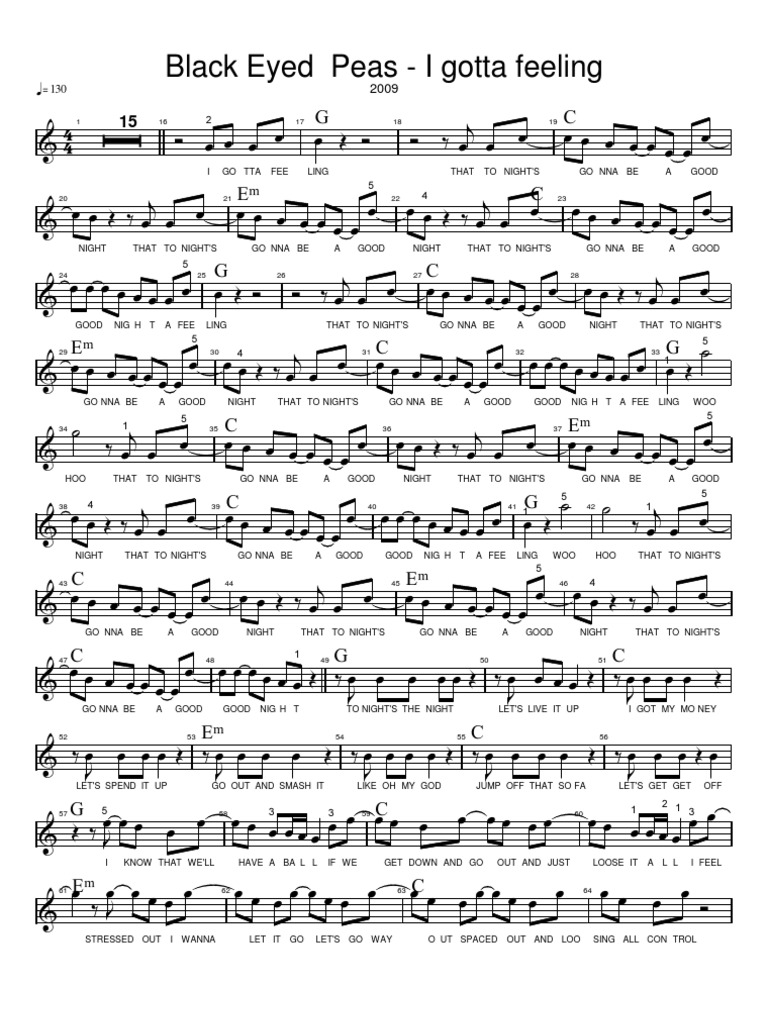 Black Eyed Peas I Gotta Feeling Keyboard Songs Written