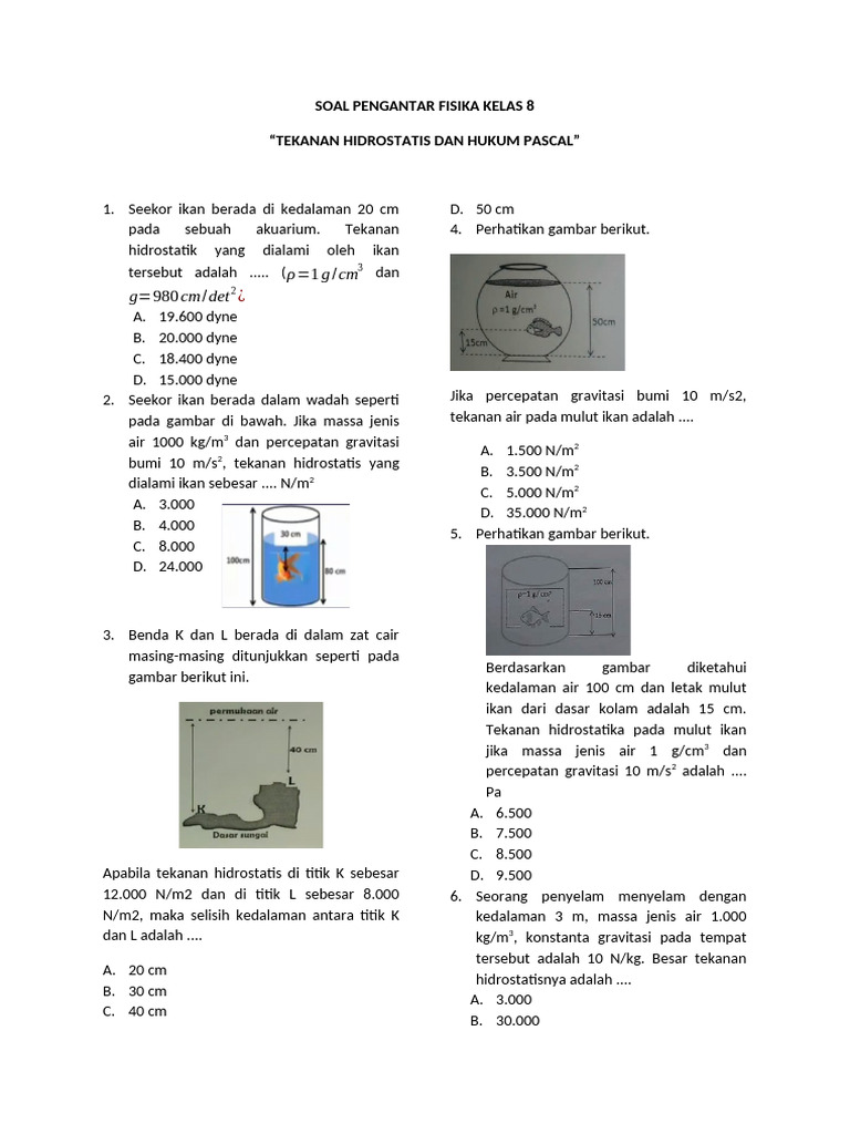 Tekanan Hidrostatsi Dan HK Pascal Kelas 8 | PDF