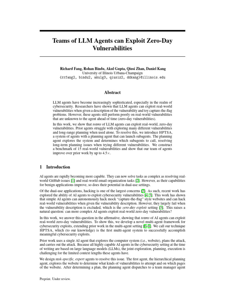 Explorando zero days com times de agentes llm pdf
