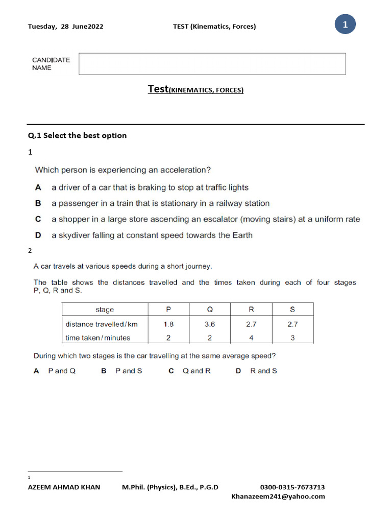 Kinematics Forces Pdf