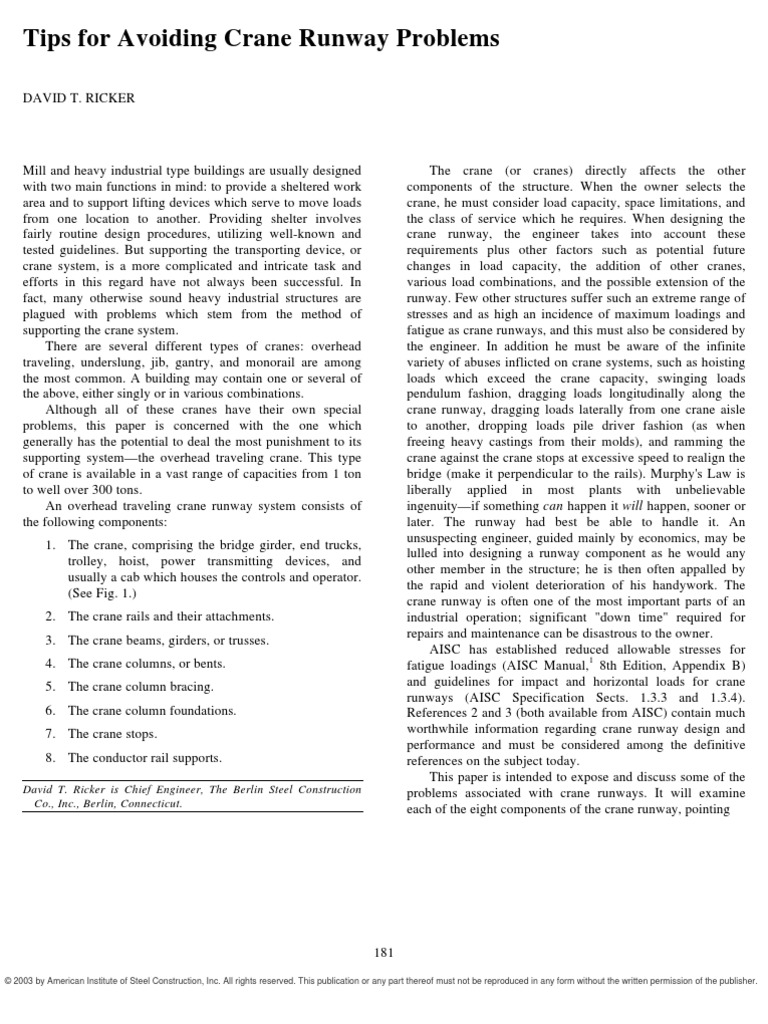 AISC Crane Runway Tips | PDF | Crane (Machine) | Track (Rail Transport)