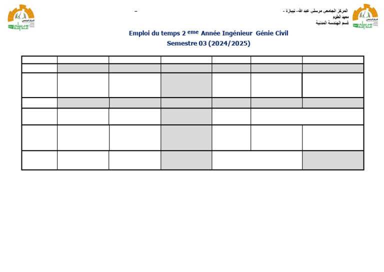 Emploi Du Temps Ing 2 - GC - 2024-2025 | PDF