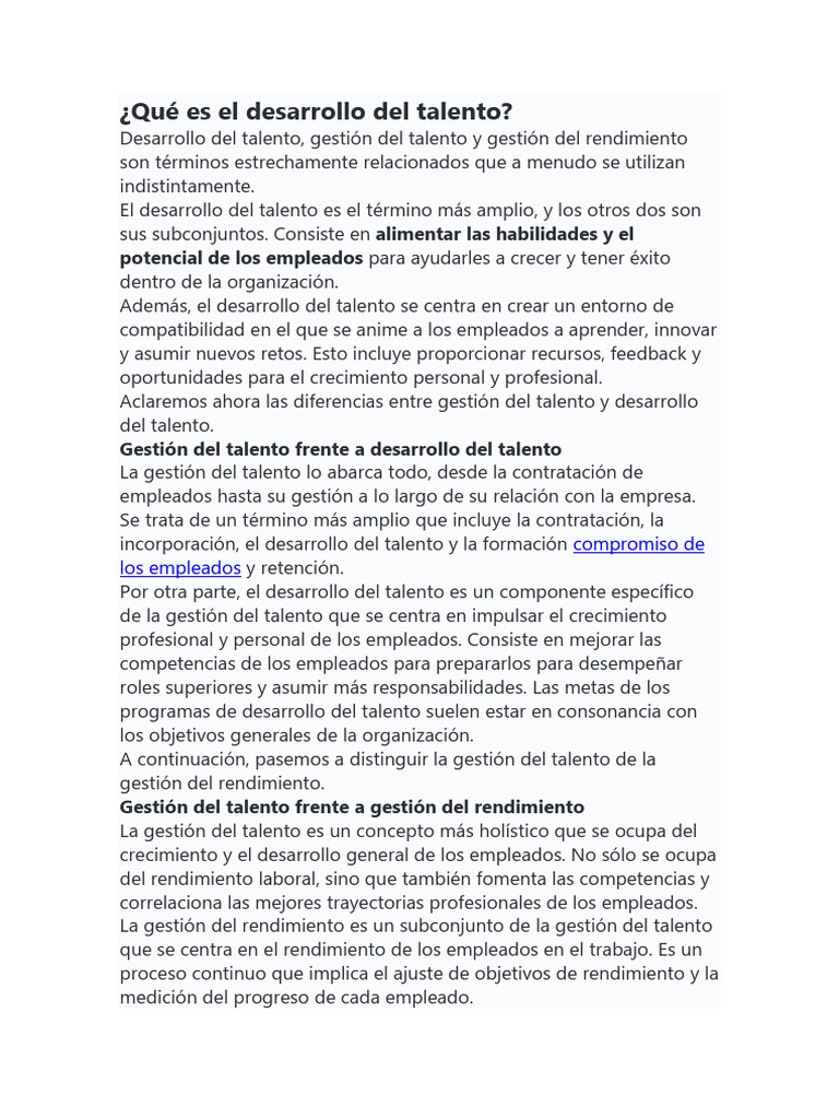 Qué es el desarrollo del talento | PDF