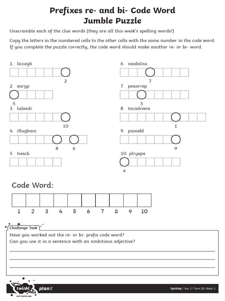 Activity Sheet Code Word Jumble Puzzle PDF