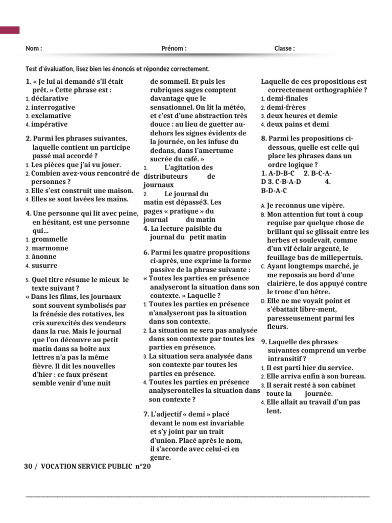 Test de fran ais pdf