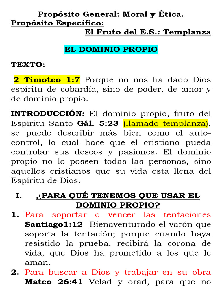 Dominio Propio: Control y Templanza | PDF | Teología | Creencia ...