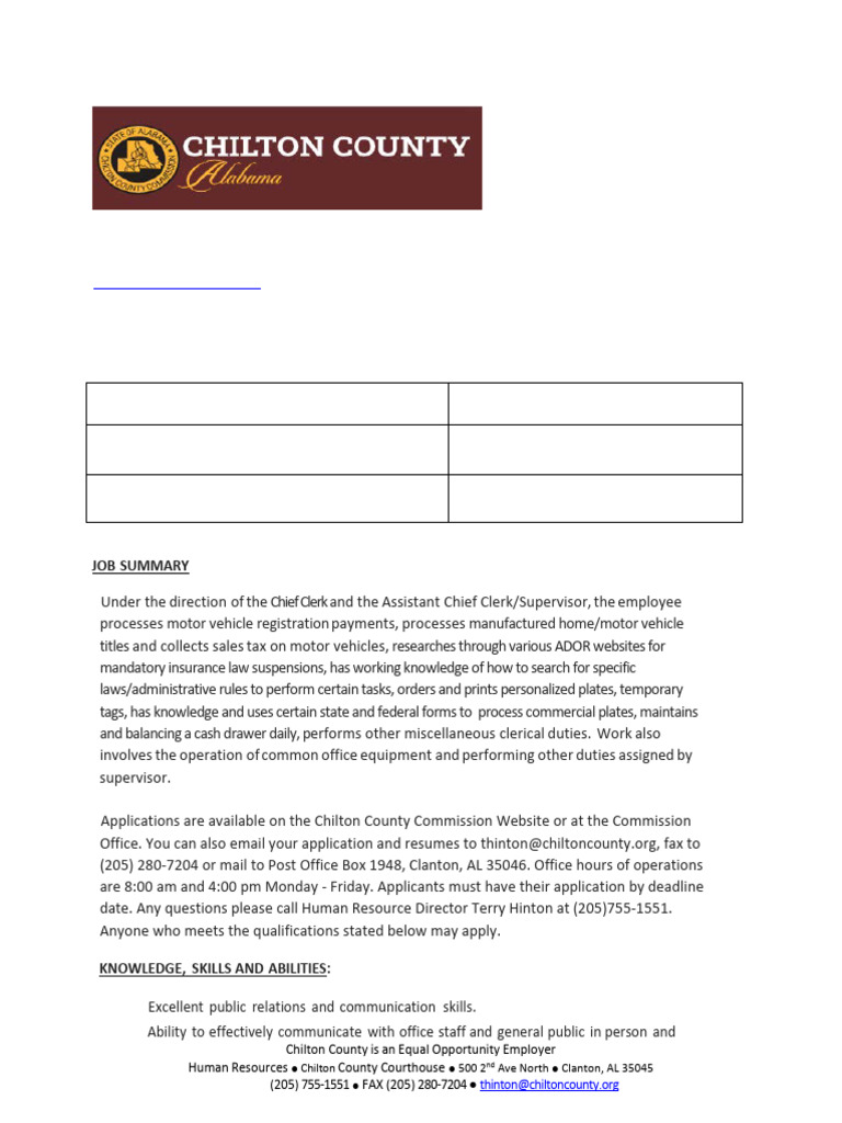 TAG Clerk Job Description | PDF