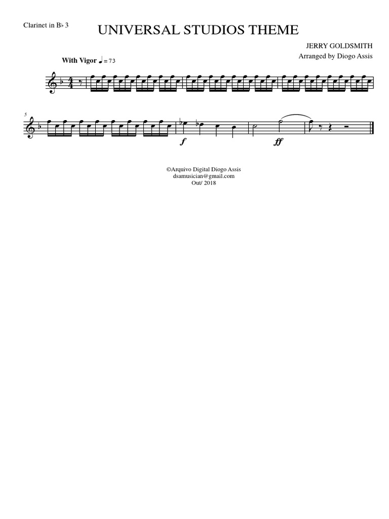 07 UNiversal Studios Theme FINAL - Clarinet in BB 3 | PDF