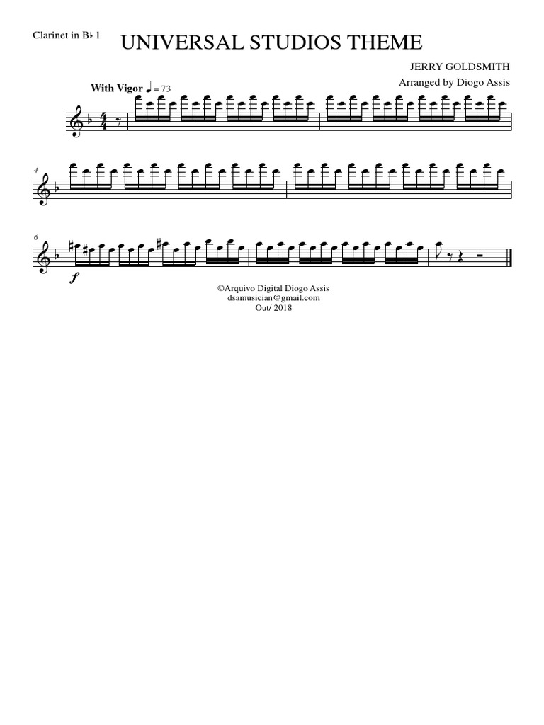 05 UNiversal Studios Theme FINAL - Clarinet in BB 1 | PDF