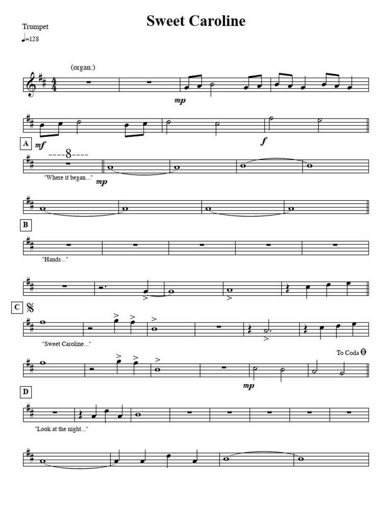 Sweet Caroline Trumpet in C | PDF