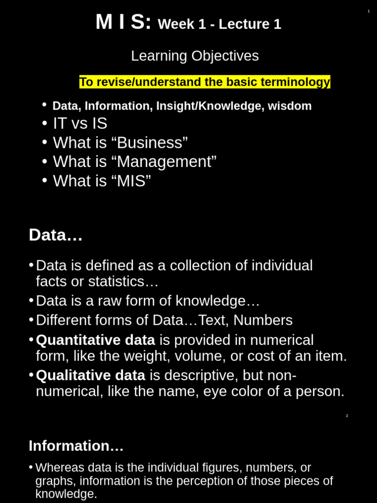 Lec 1 - Data Info HW SW IT Is Business | PDF