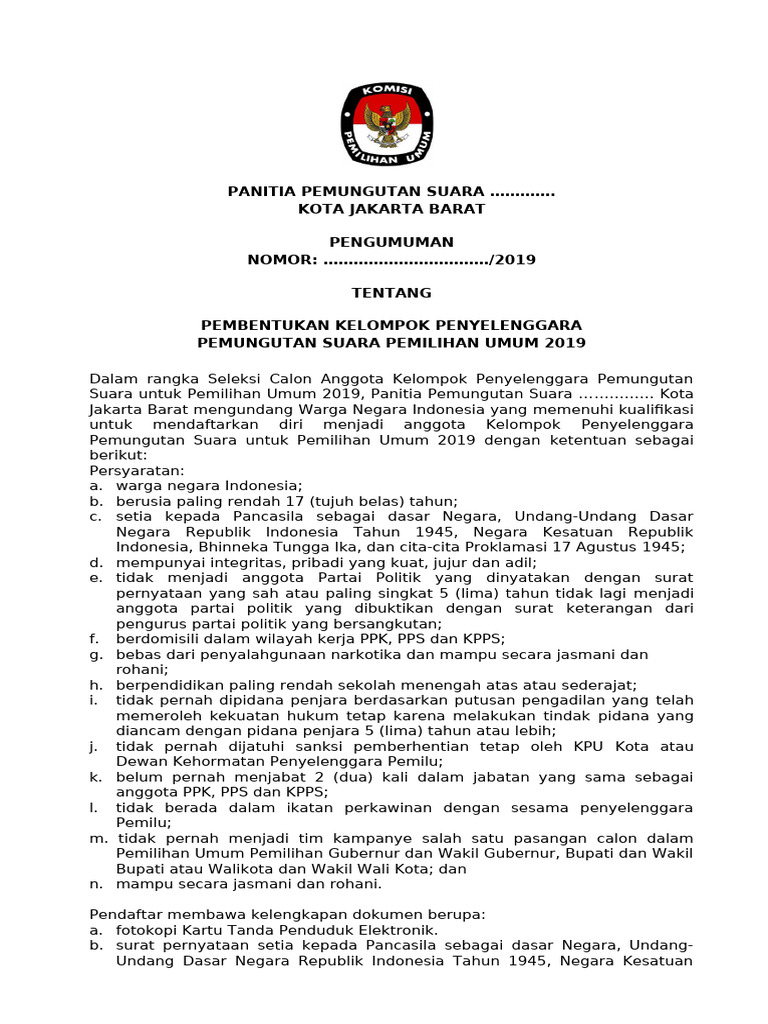 Lampiran Surat Rekrutmen KPPS Pemilu 2019 Share | PDF