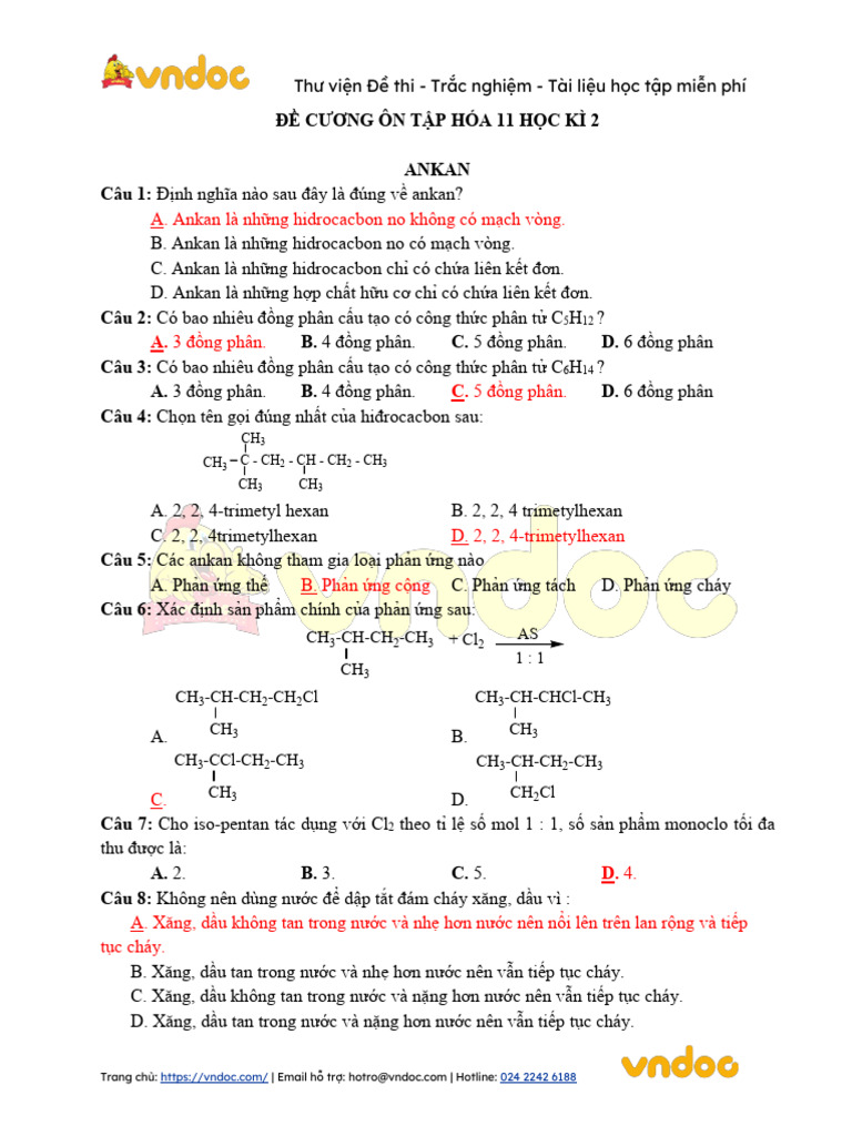 De Cuong On Tap Hoa 11 Hoc Ki 2 Co Dap An | PDF