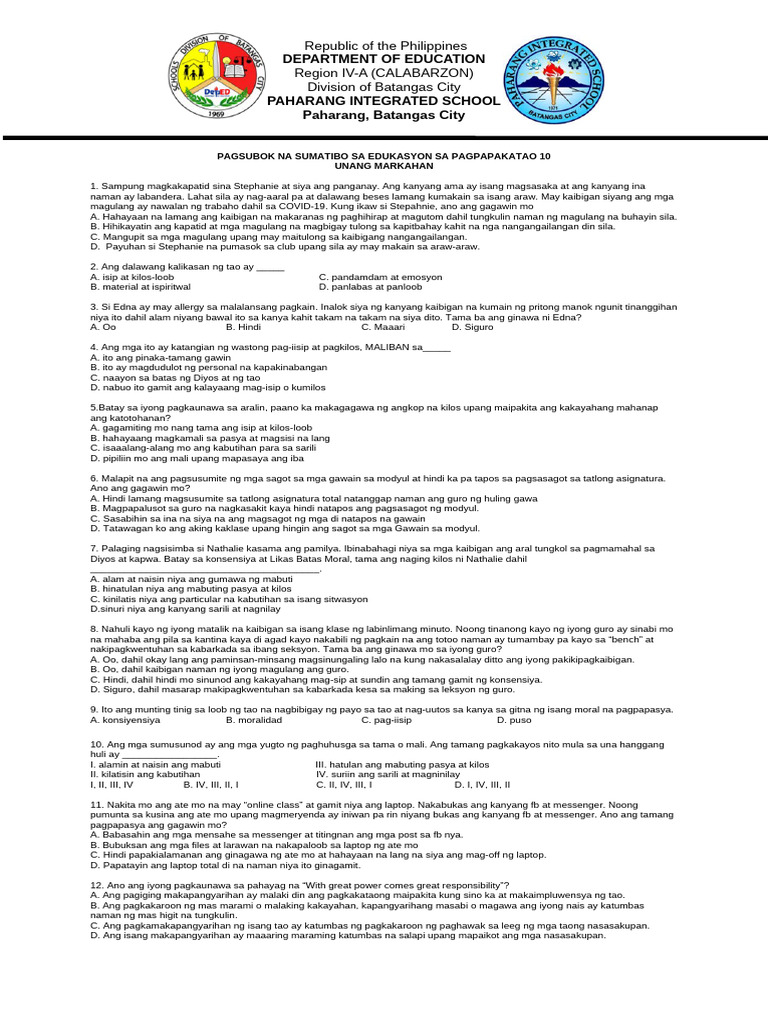 Pagsubok Na Sumatibo Sa Espfinalweeks1 4 2 | PDF