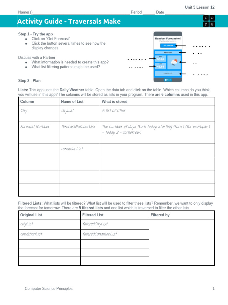 Activity Guide Traversals Make Unit 5 Lesson 12 PDF