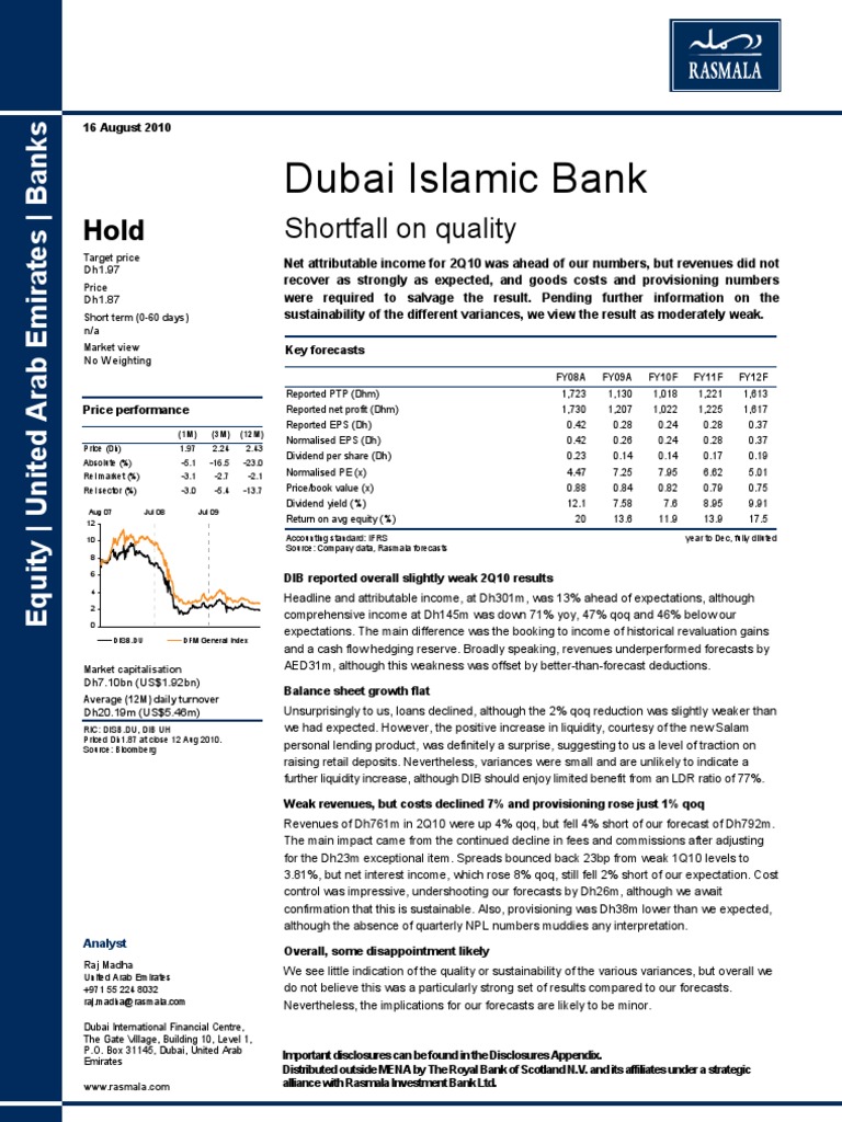 Dubai Islamic Bank Results Update 16 August Stocks Securities (Finance)