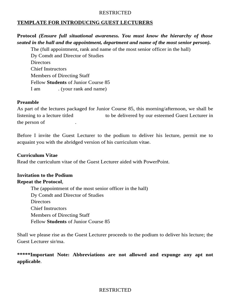 Template For Intro, Moderation and Vote of Thanks | PDF