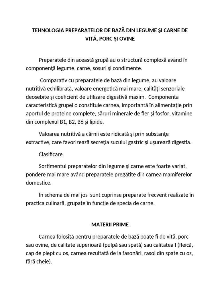 Tehn Prep Mancarurilor de Bază Din Legume Şi Carne 21.08.2020 | PDF