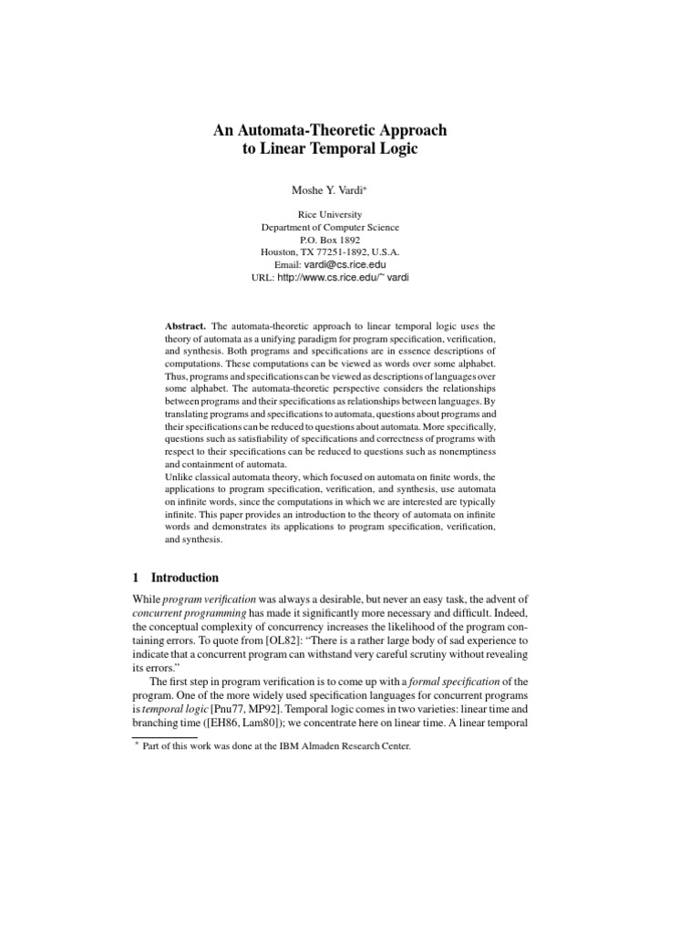Automata Theory in Temporal Logic | PDF | Automata Theory | Time Complexity