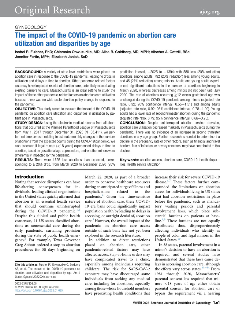 The Impact of The COVID-19 Pandemic On Abortion Care Utilization and ...
