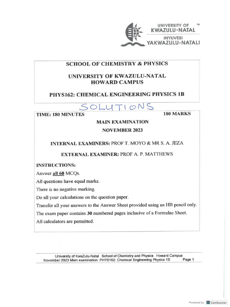 Main Exam Solutions | PDF