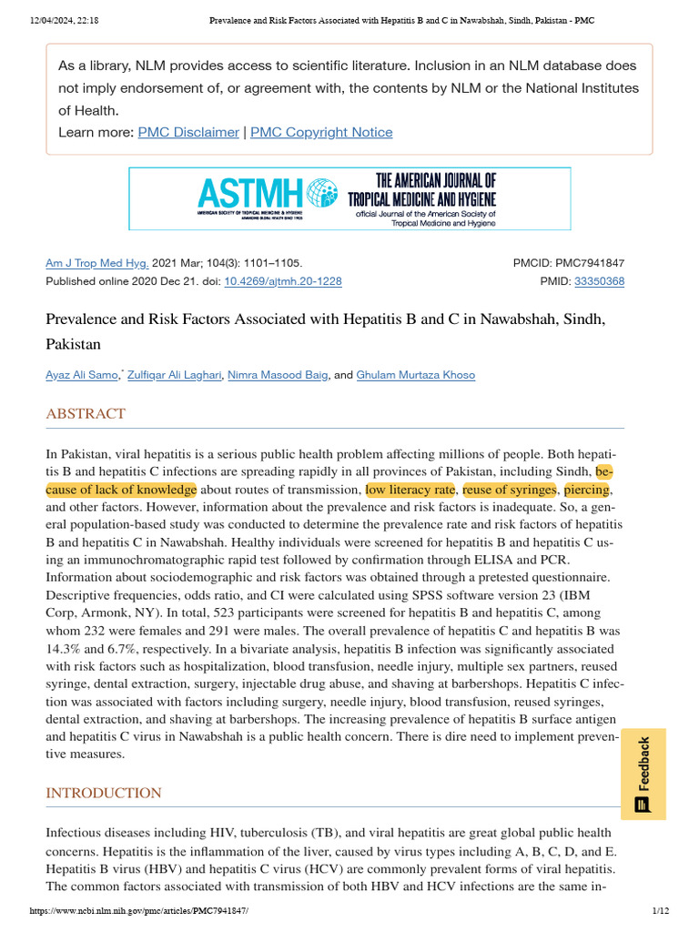 Prevalence and Risk Factors Associated With Hepatitis B and C in ...