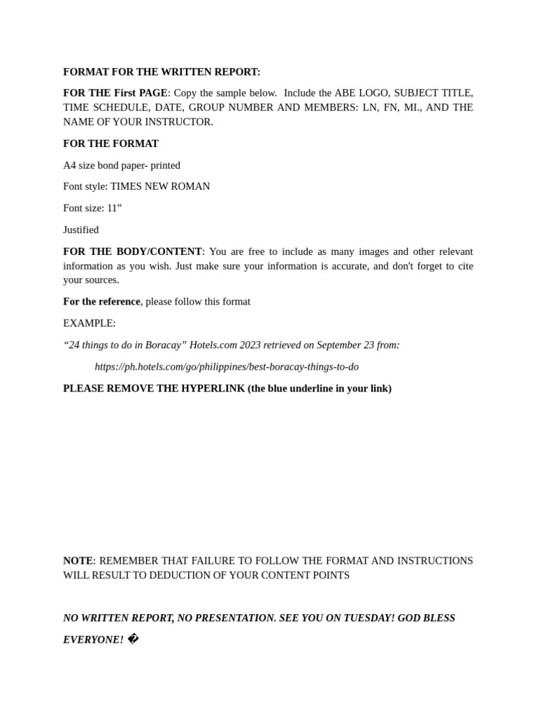 Format For The Written Report | PDF