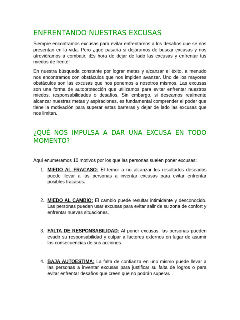 Enfrentando Nuestras Excusas | PDF