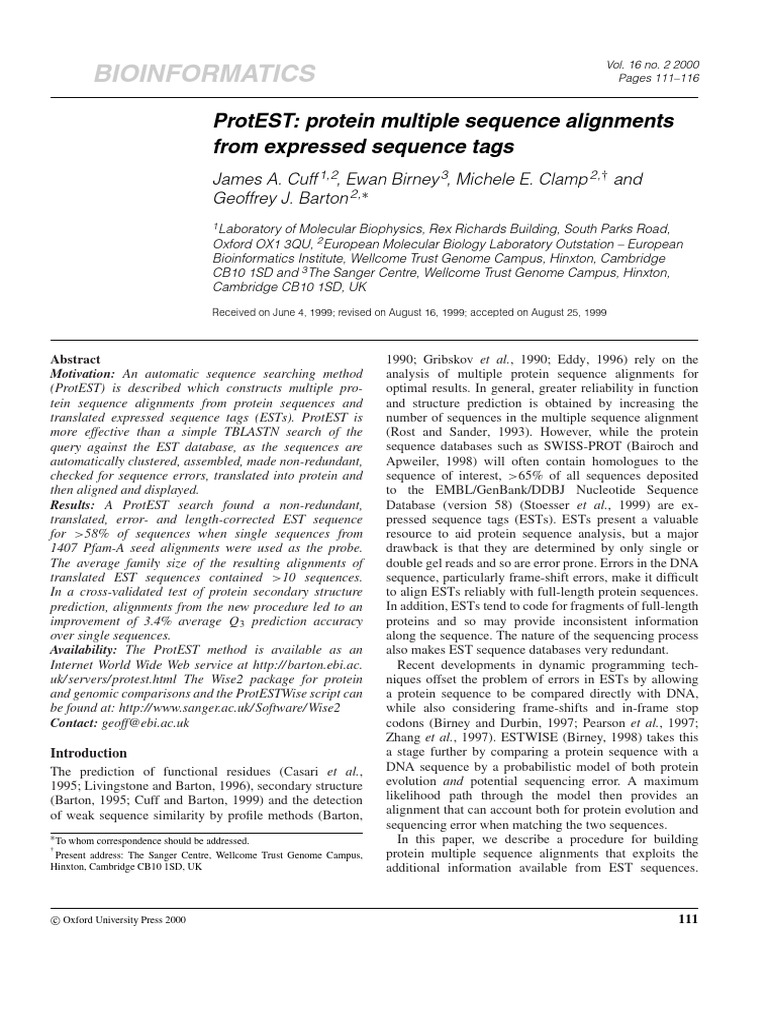 ProtEST Protein Multiple Sequence Alignments From Expressed Sequence ...