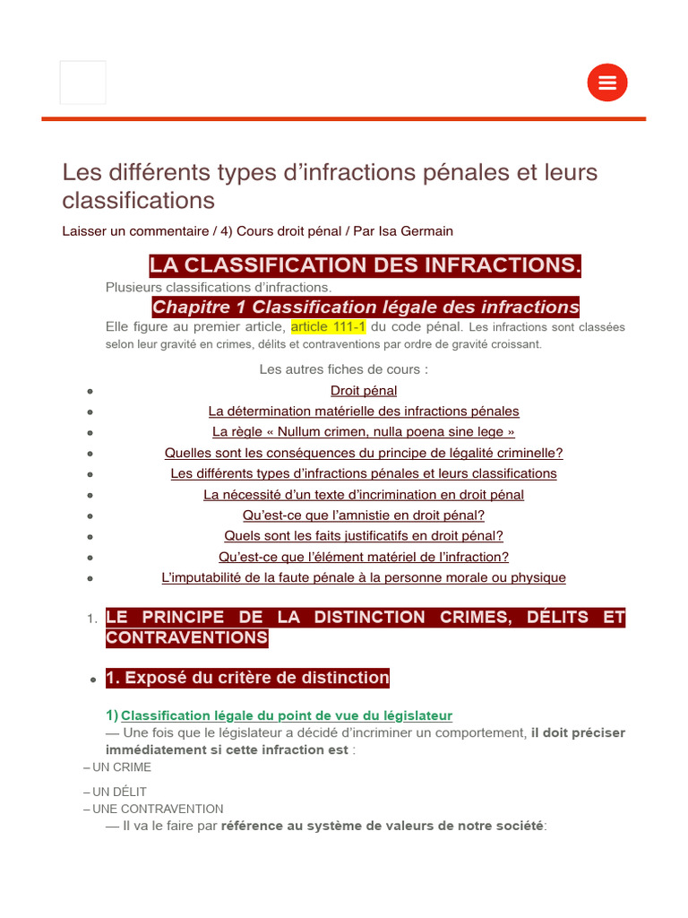 Classification des infractions pénales | PDF | Crimes | Crime et violence