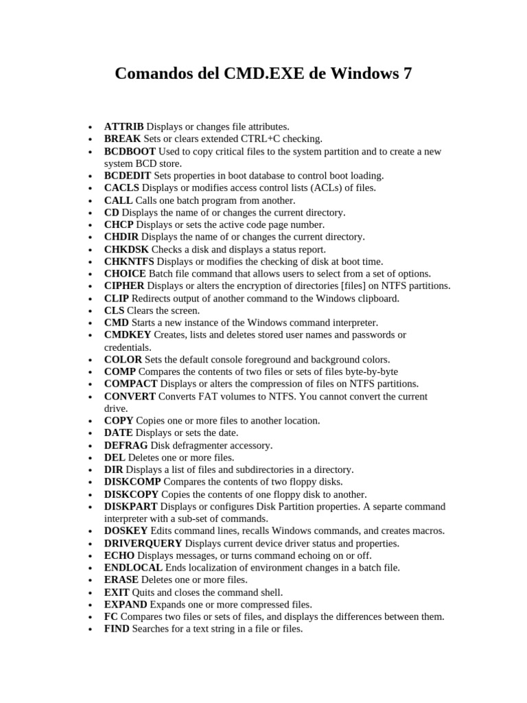 Comandos Del CMD - Exe de Windows 7 | PDF | Familias de sistemas ...
