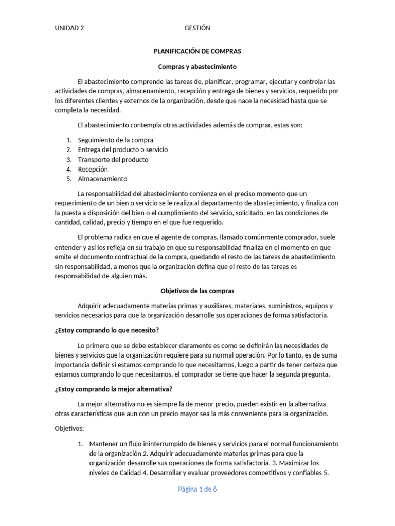 Planificación y Gestión de Compras | PDF | Presupuesto | Planificación