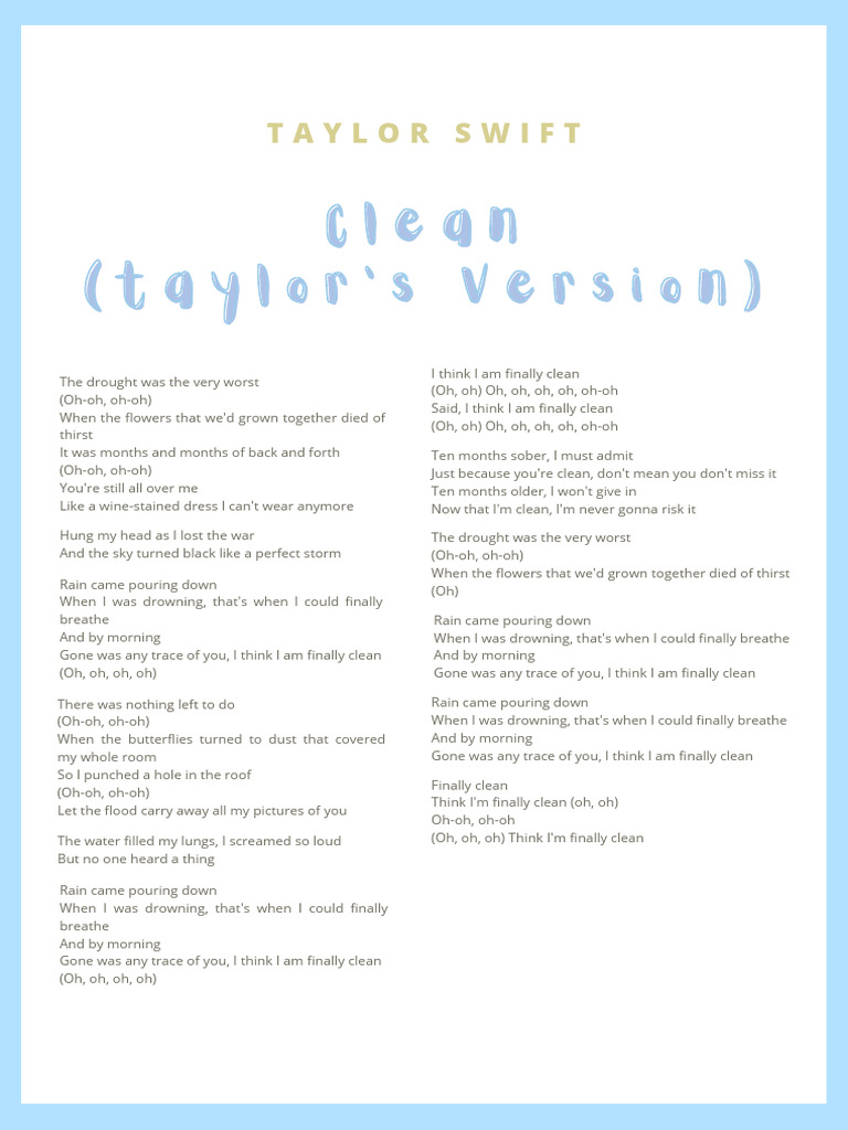 Clean (Taylor's Version) Lyrics | PDF | Weather | Storms