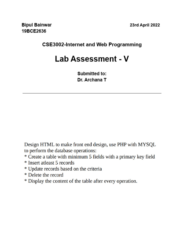 Lab Assessment - V: CSE3002-Internet and Web Programming | PDF