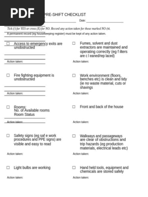 PRE-SHIFT CHECKLIST