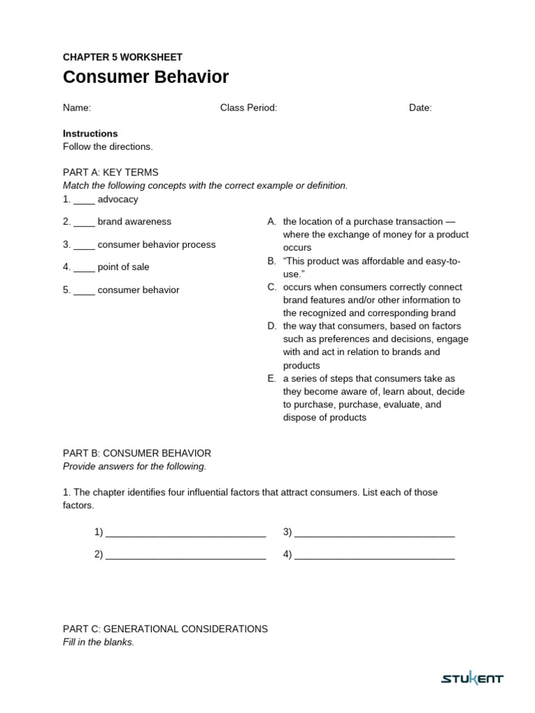 Chapter 5 Worksheet - Student Version | PDF