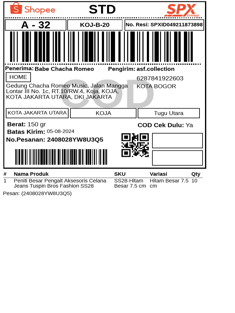 Label Pengiriman - Reguler - 3-13 | PDF