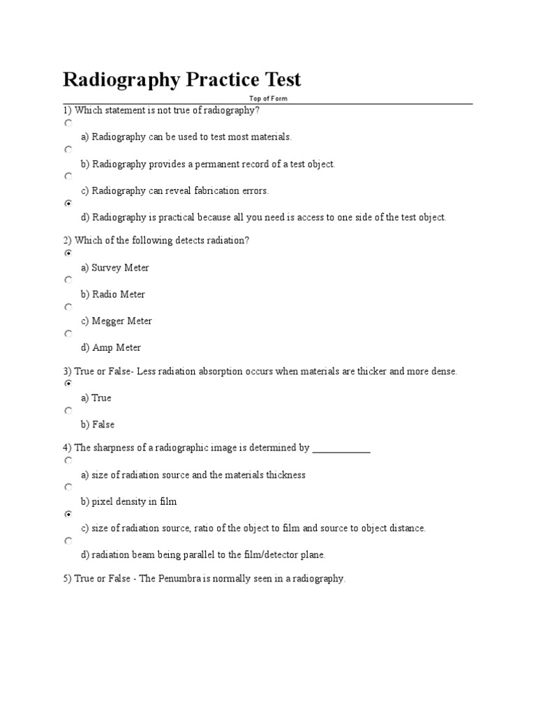 Radiography Practice Test10 Radiation Radiography