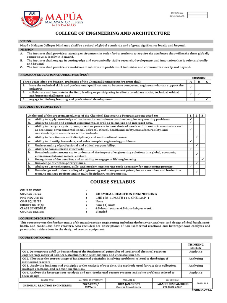 Che172p Chemical Reaction Engineering Pdf