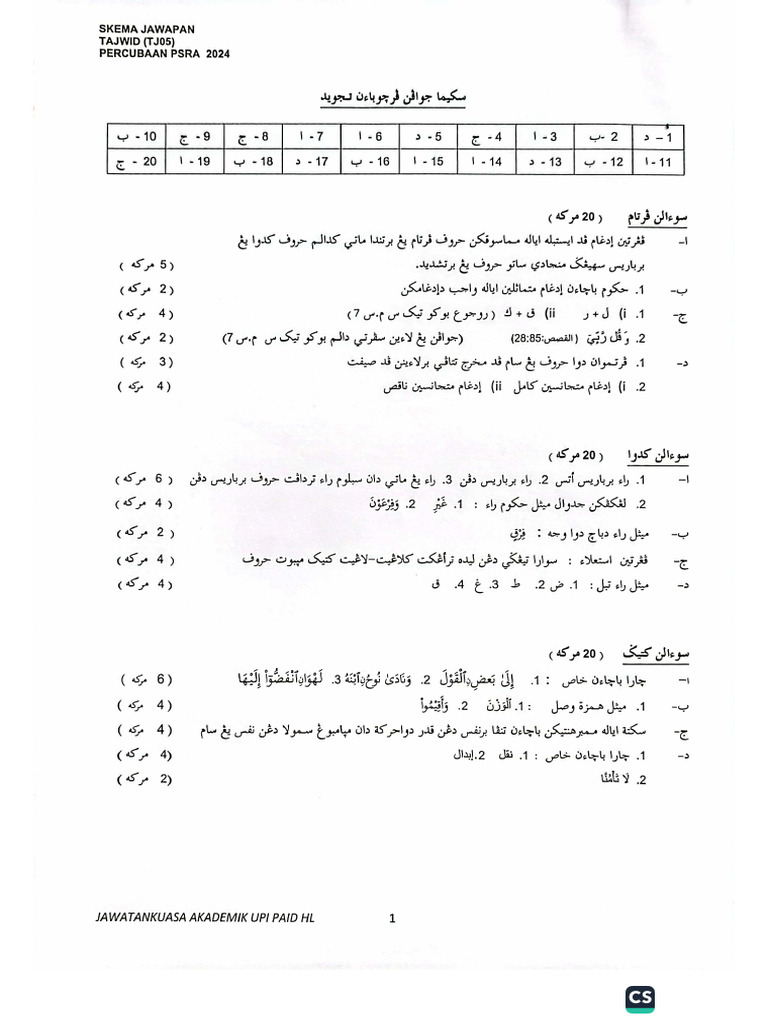 Skema Trial Psra Tajwid | PDF