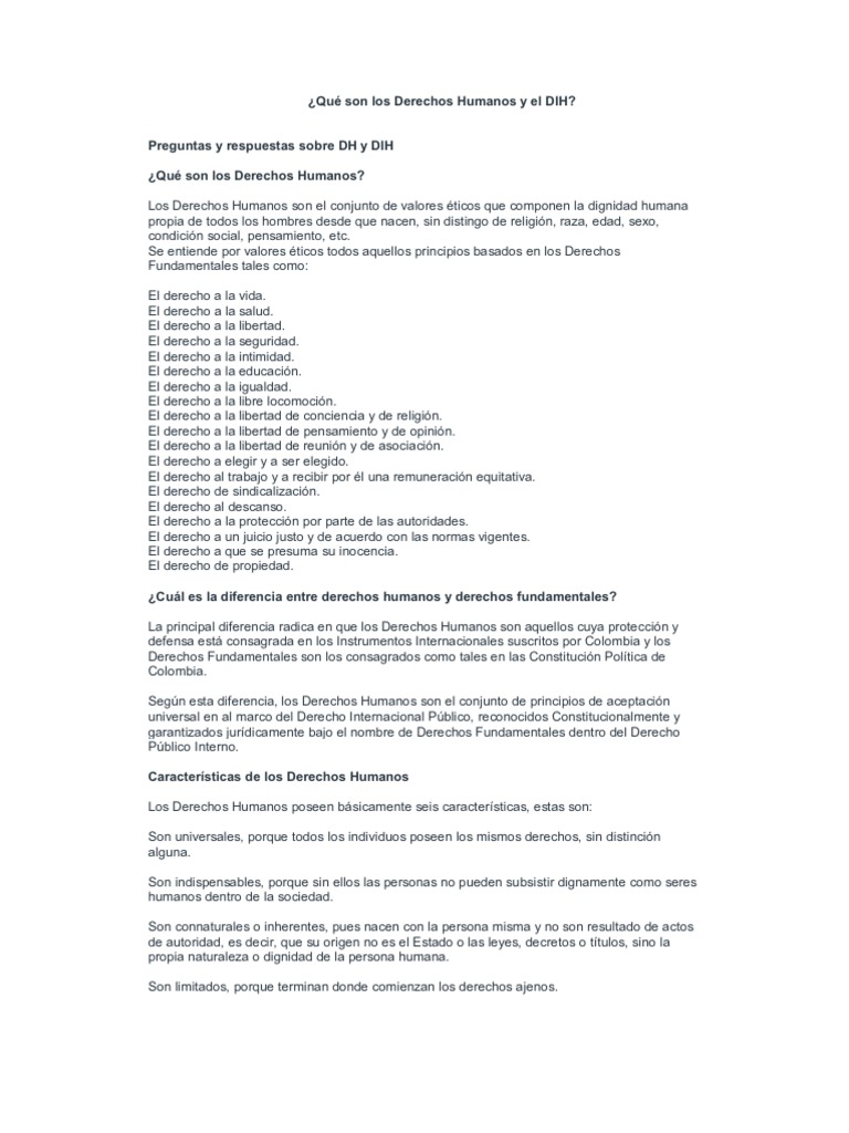 Qué Son Los Derechos Humanos y El DIH | PDF | Ley humanitaria ...