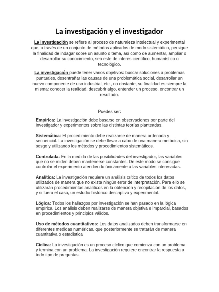 La Investigación y El Investigador | PDF