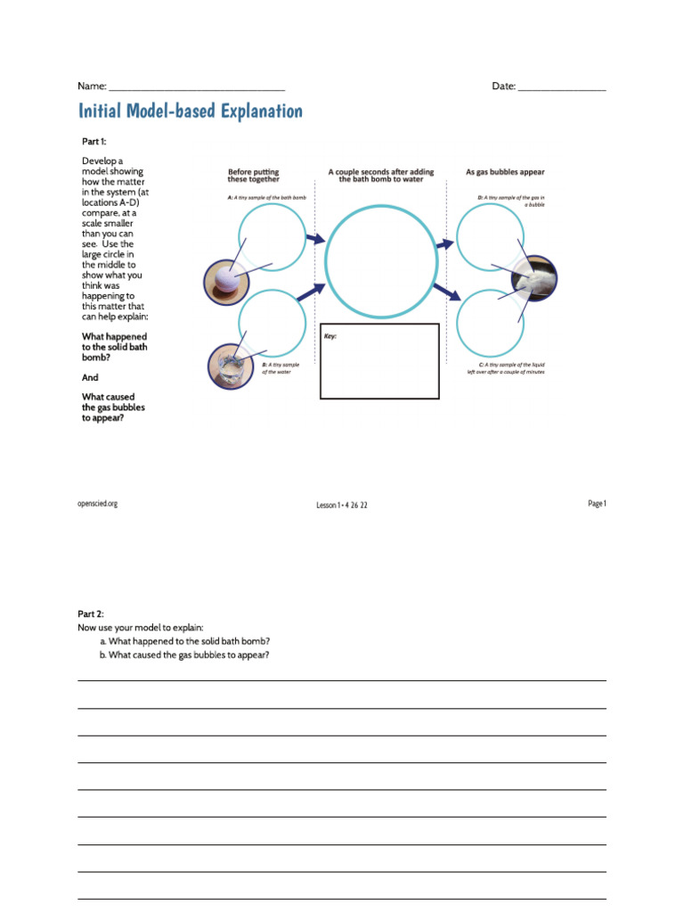 7.1 Lesson 1 Handout Initial Model-Based Explanation | PDF