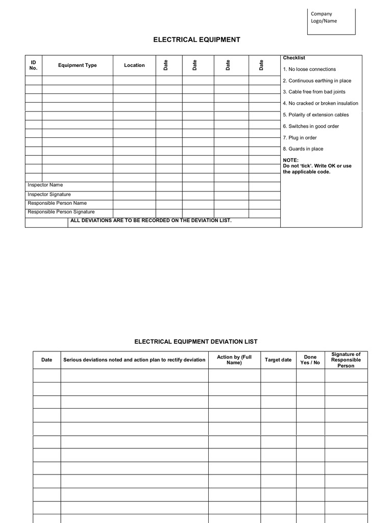 Electrical Equipment Inspection Register PDF