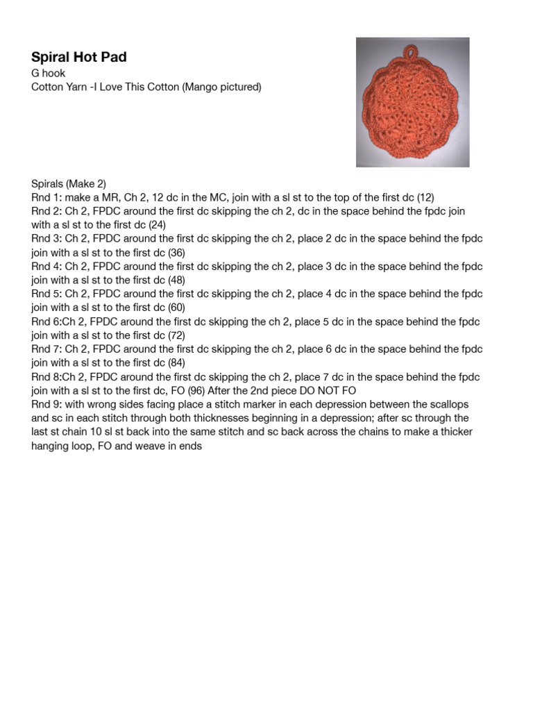Crochet Spiral Hot Pad Guide | PDF | Teaching Methods & Materials | Art