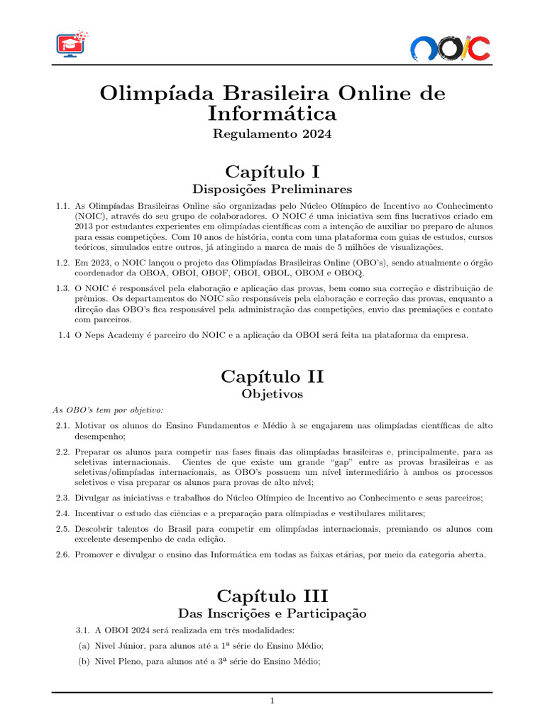 Regulamento OBOI 2024-1 | PDF