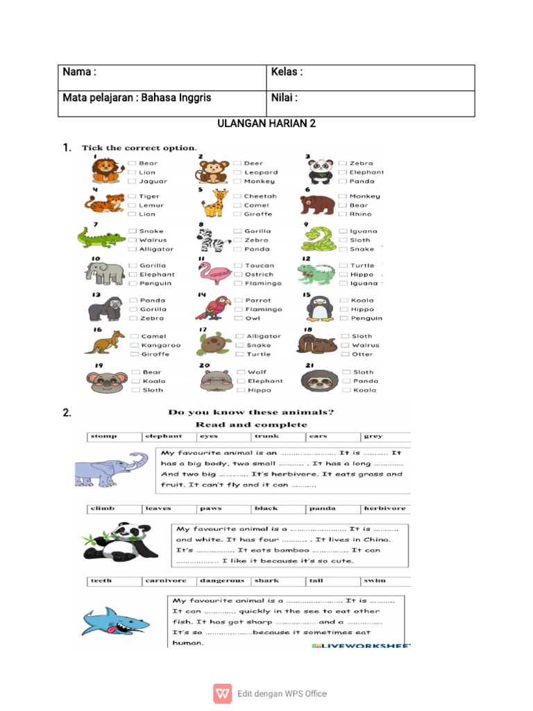 Uh 2 - Bahasa Inggris - Kelas 2 | PDF