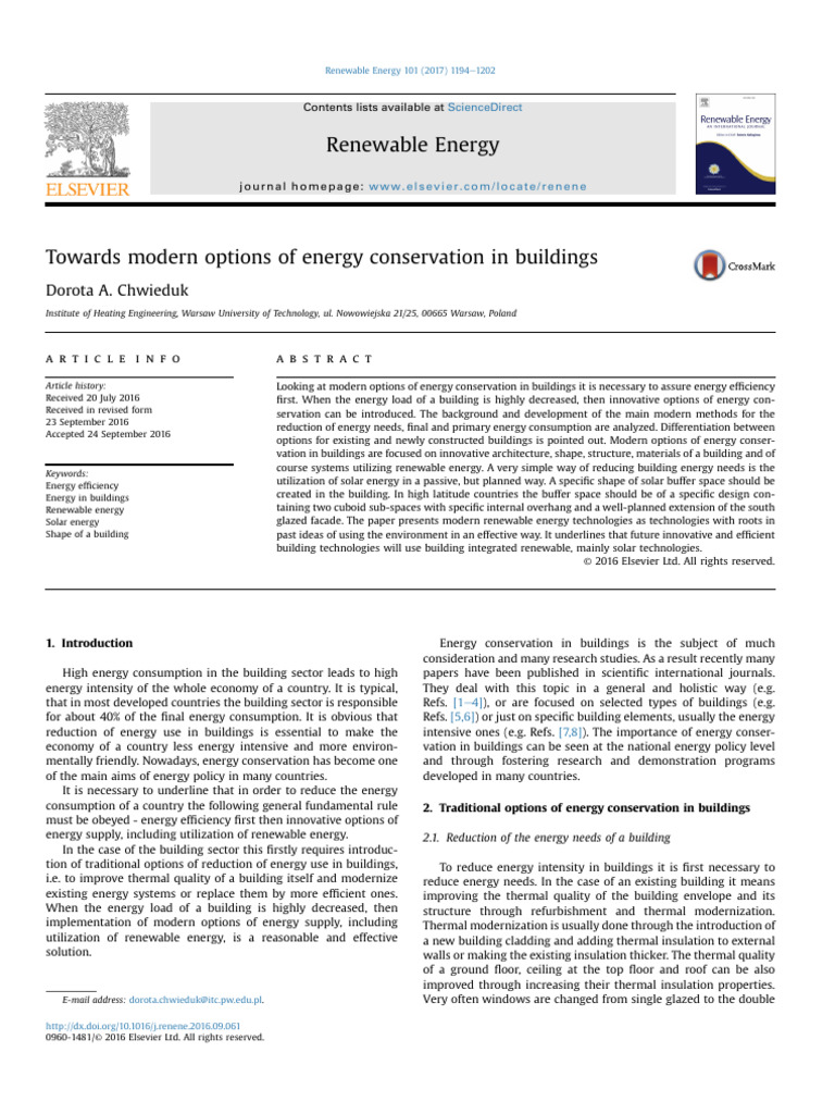 Modern Options of Energy Conservation in Buildings | PDF