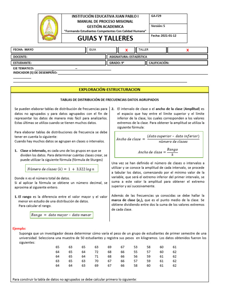 Guia2 - 2do Per - Estadistica - Noveno | PDF